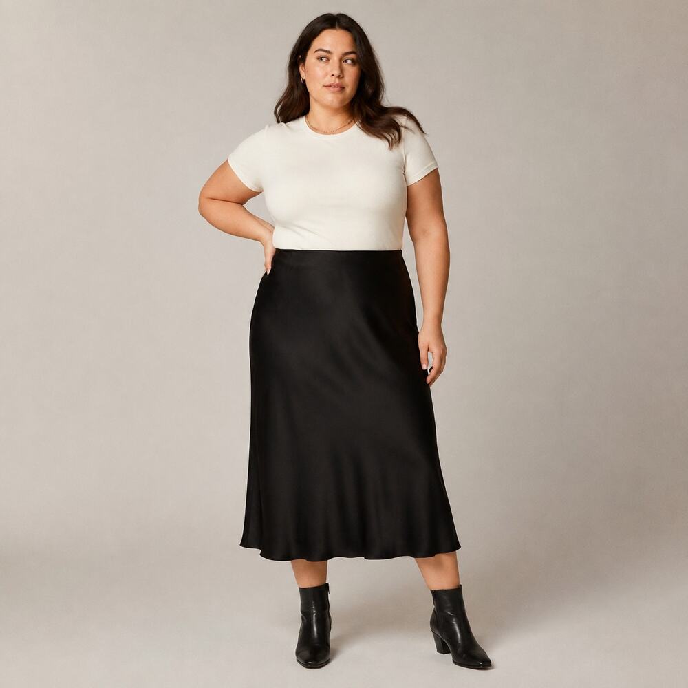 J.Crew Gwyneth Slip Skirt WMNS XXL Plus Black Satin Midi A Line 90s Minimalist